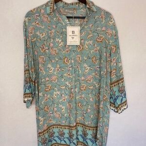 NWT Belongsci Paisley Floral Collared V-Neck Shirt Dress Mini High-Low Small NEW